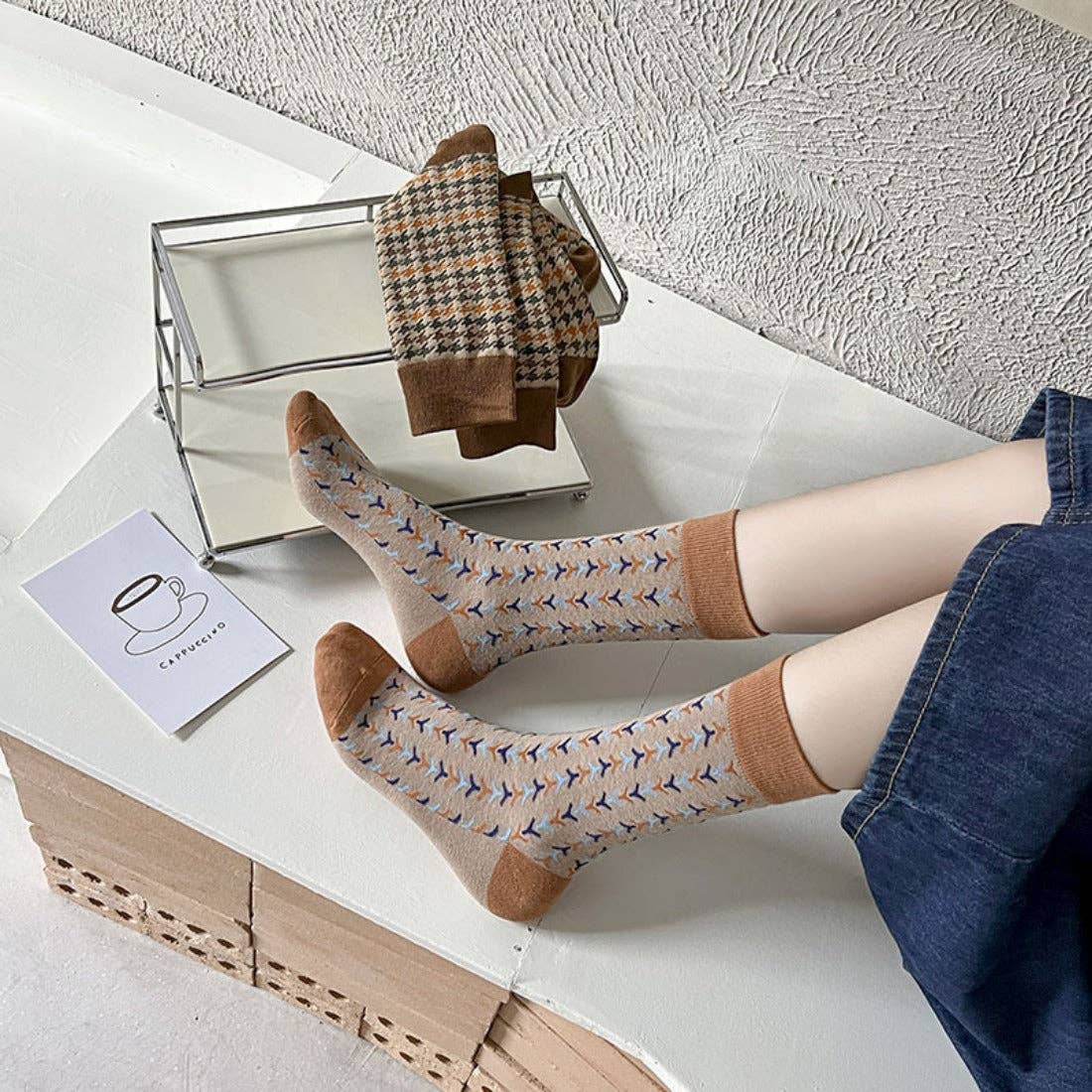 Dashing Herringbone Sage + Brown Socks
