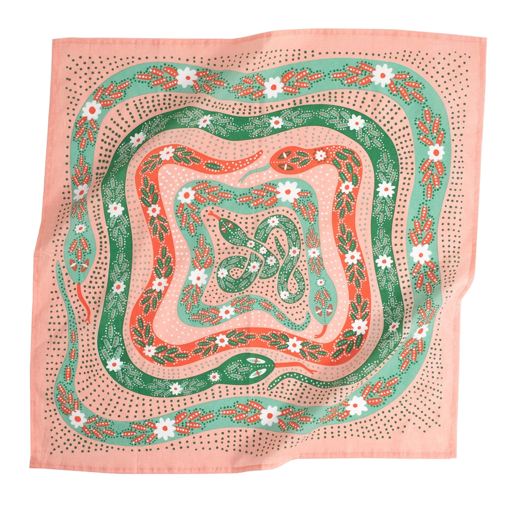 Pink & Green Snakes Bandana - 22"