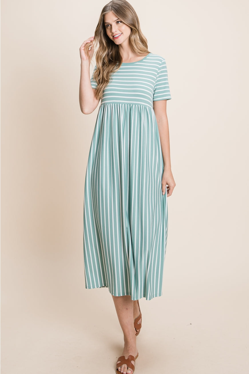 Cool & Casual Striped Midi Dress - Robin's Egg