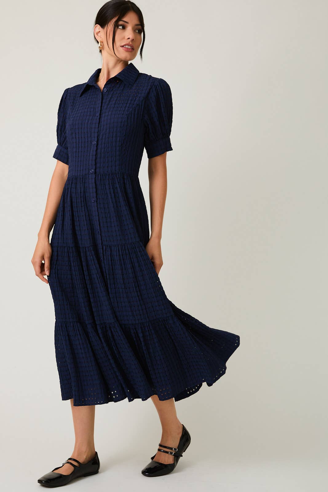 Carolina Checkered Button Down Midi Dress