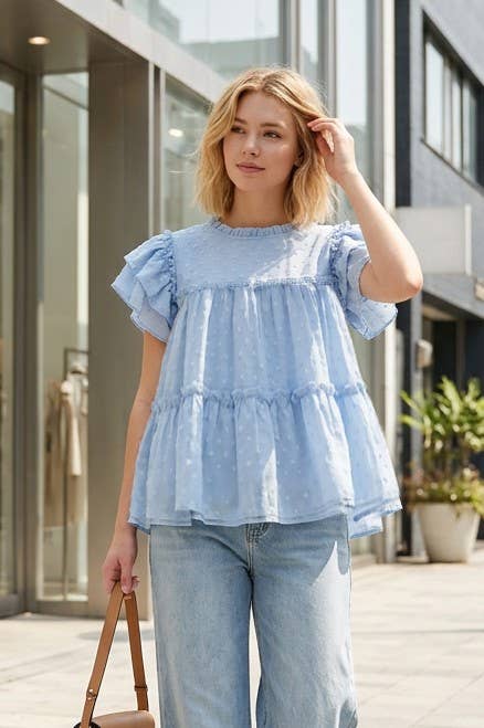 Swiss Dot Tiered Cotton Blouse