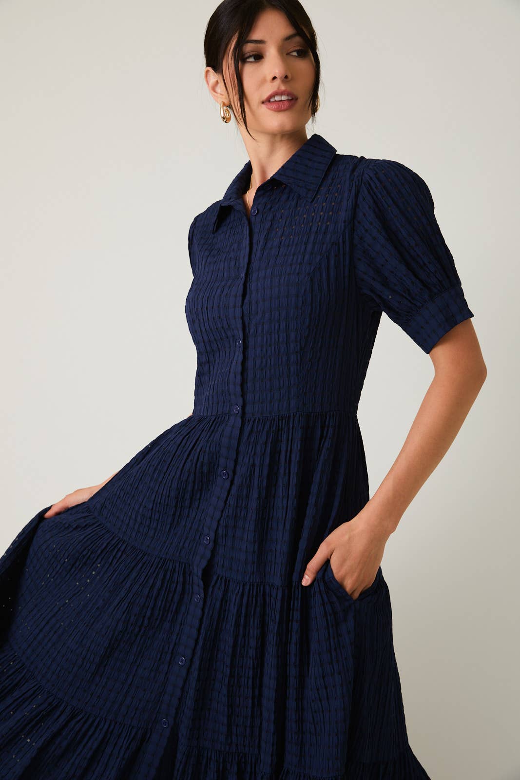 Carolina Checkered Button Down Midi Dress