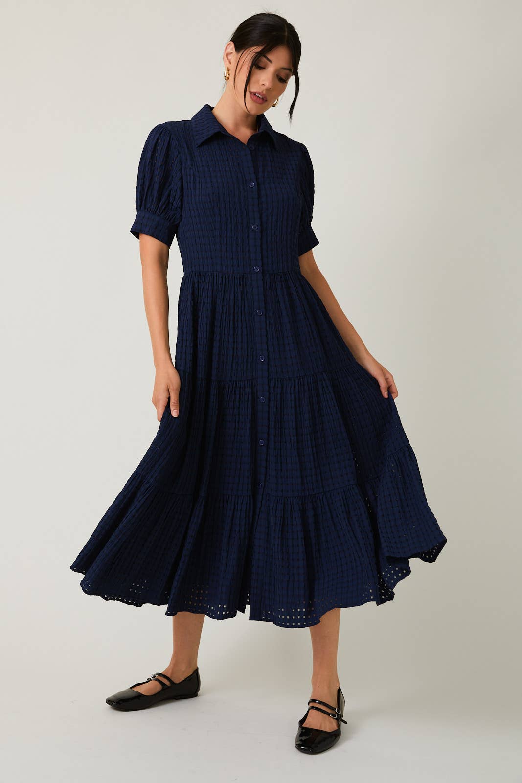 Carolina Checkered Button Down Midi Dress