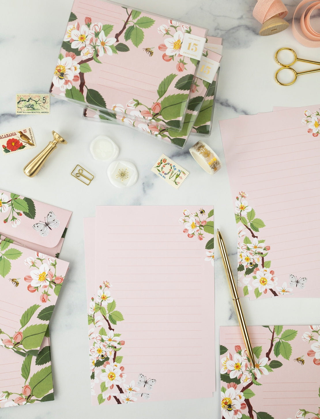 Botanical Letter Writing Set - Apple Blossom