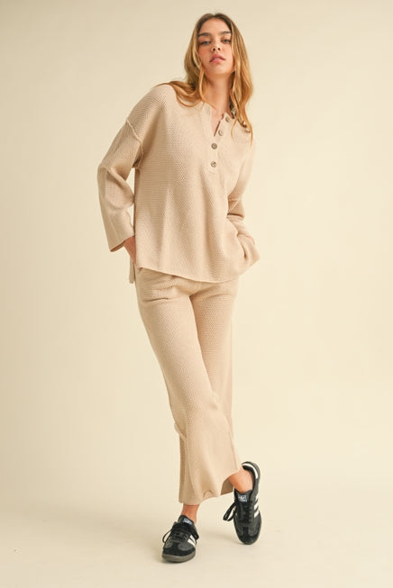 Relaxed Waffle Knit Lounge Pant - Sand