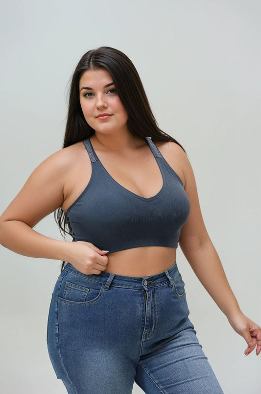 Blue Gray Lace Trim Padded Bralette