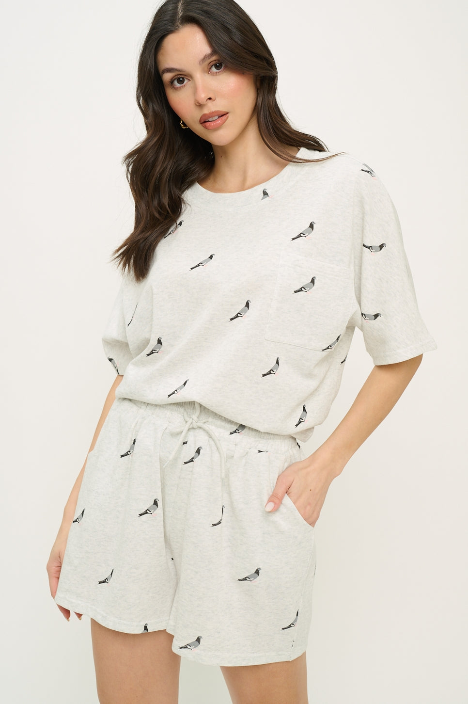 Pigeon Print Relaxed Lounge Top