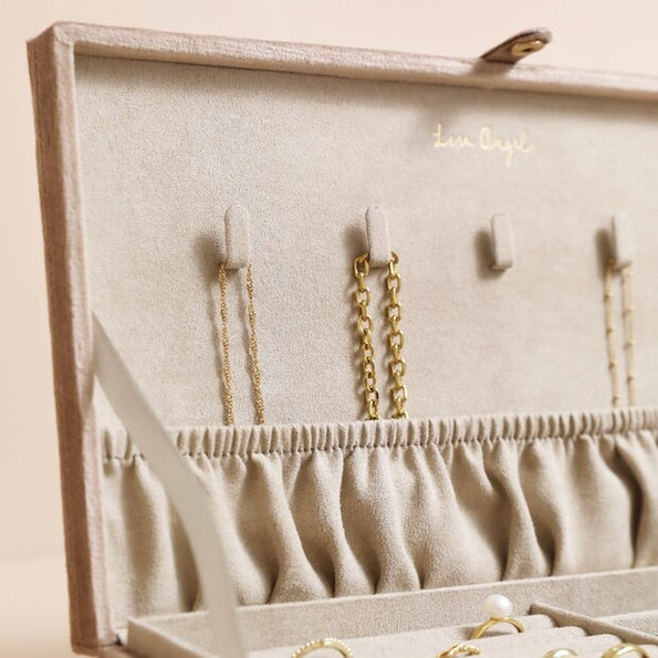 Large Taupe Velvet Jewelry Box