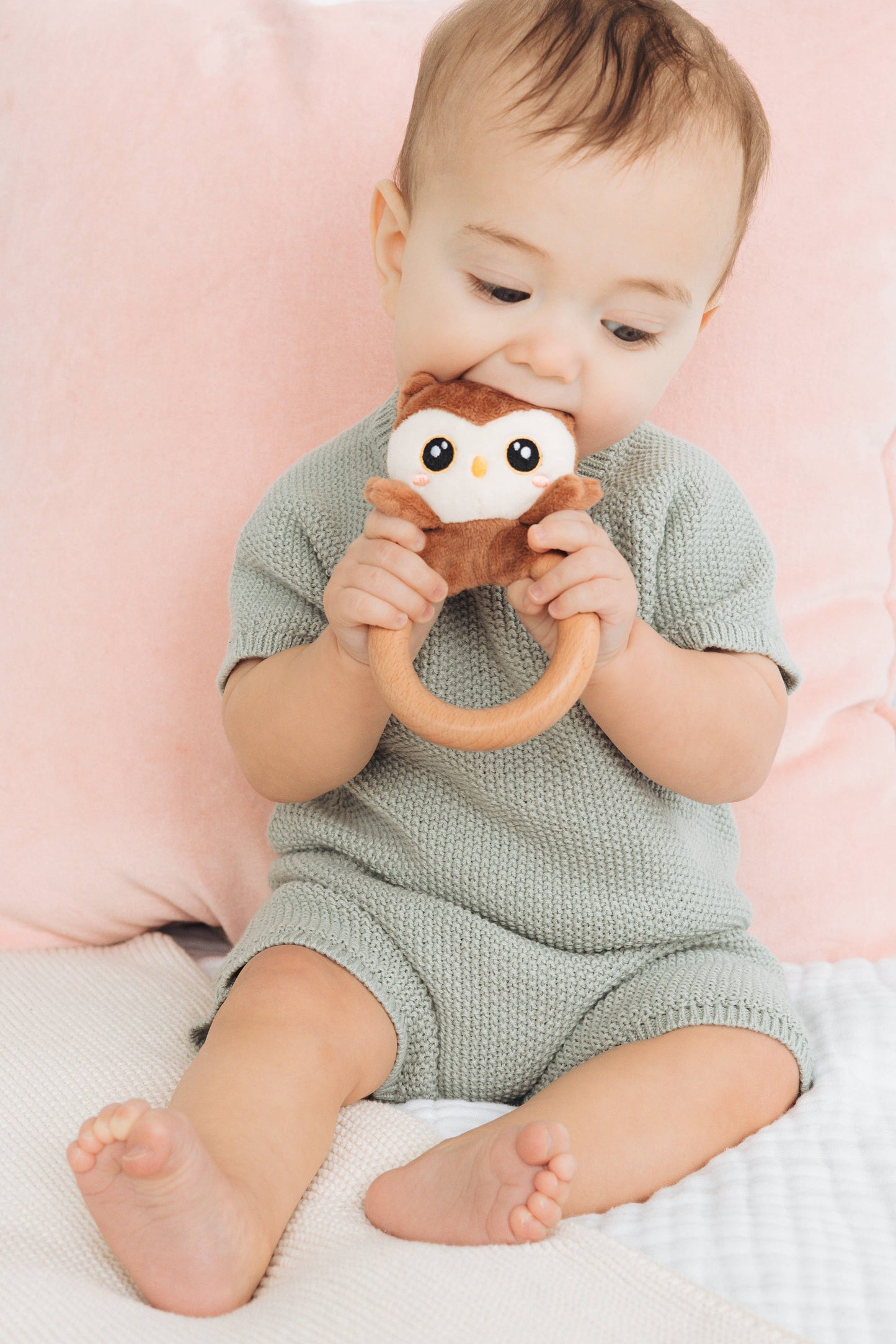 Owl-dorable Wooden & Plush Baby Teether