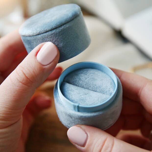 Light Blue Velvet Ring Box