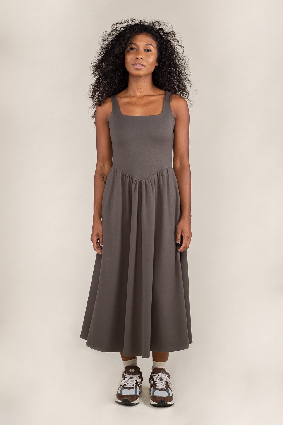 Olive Square-Neck Luxe Tank Dress