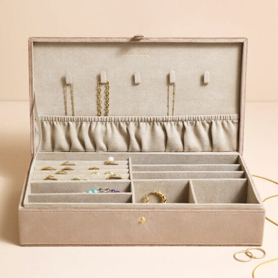 Large Taupe Velvet Jewelry Box