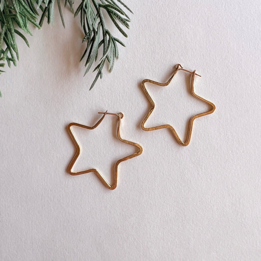 Brass Star Hoop Earrings - Free Range and Feral