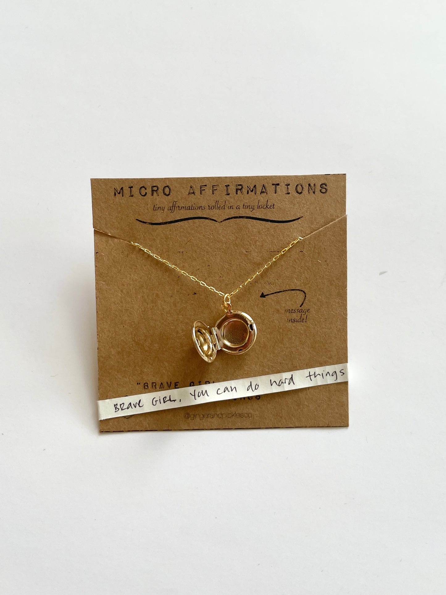 "Brave Girl" Micro Affirmation Locket - Ginger and Pickles