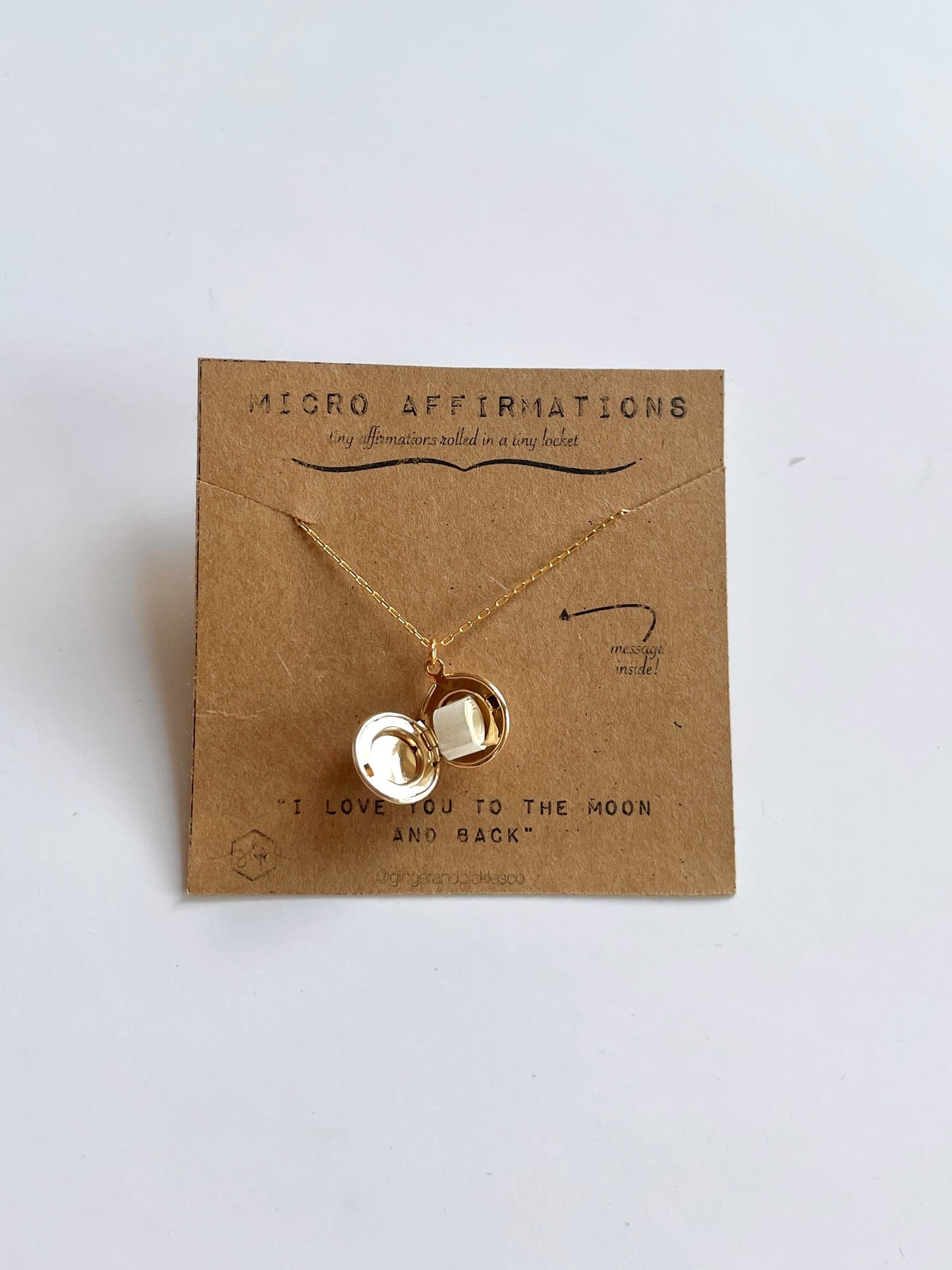 "Moon and Back" Micro Affirmation Locket - Ginger and Pickles
