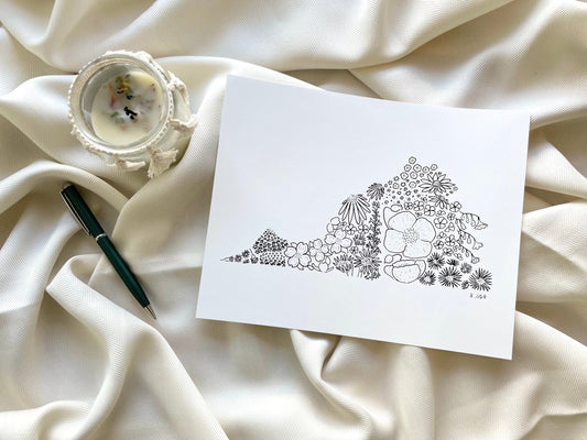 "Virginia in Bloom" Black & White Floral Print - Glasswater Art Co.