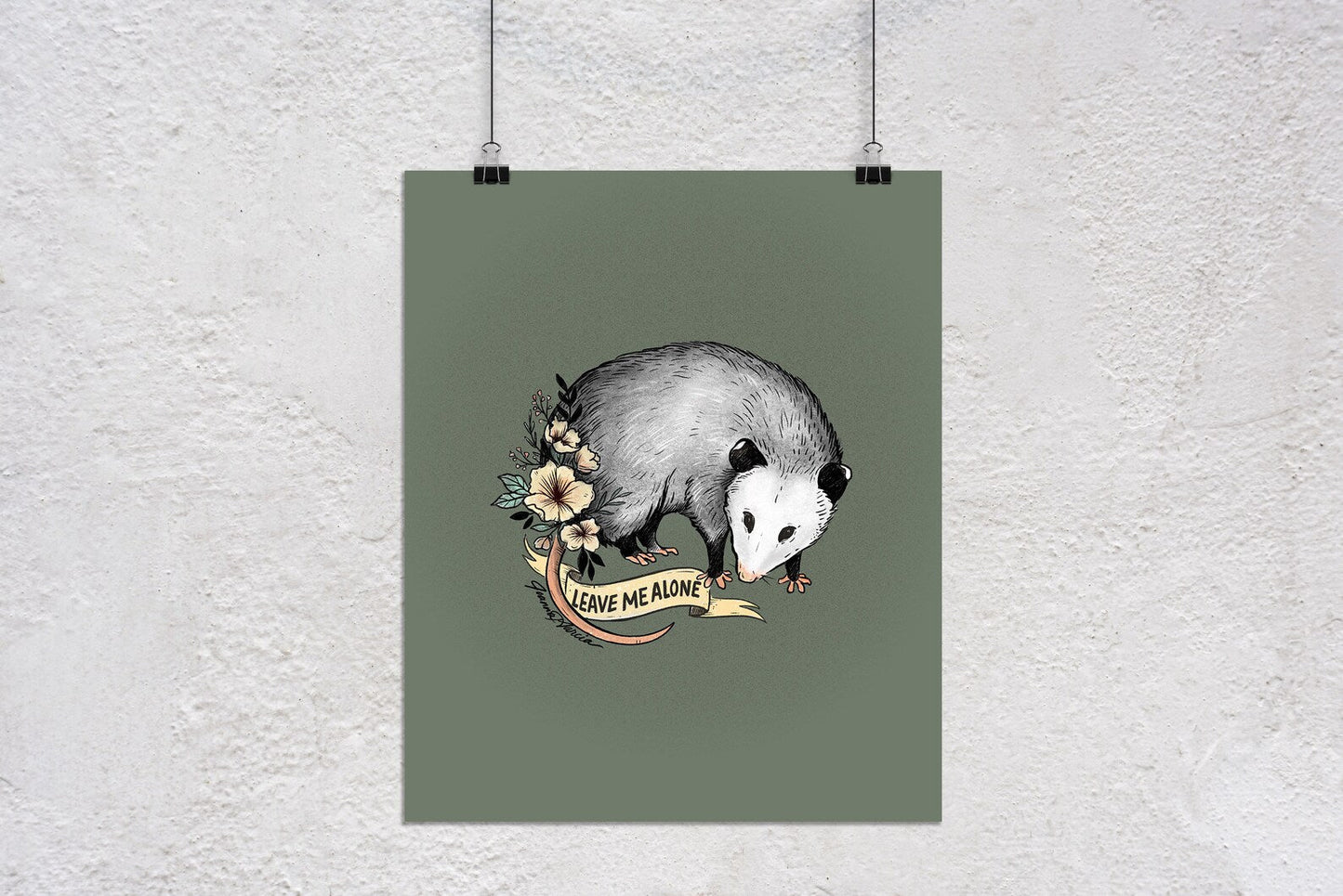 "Leave Me Alone" Floral Opossum Art Print - Joanna Garcia Art
