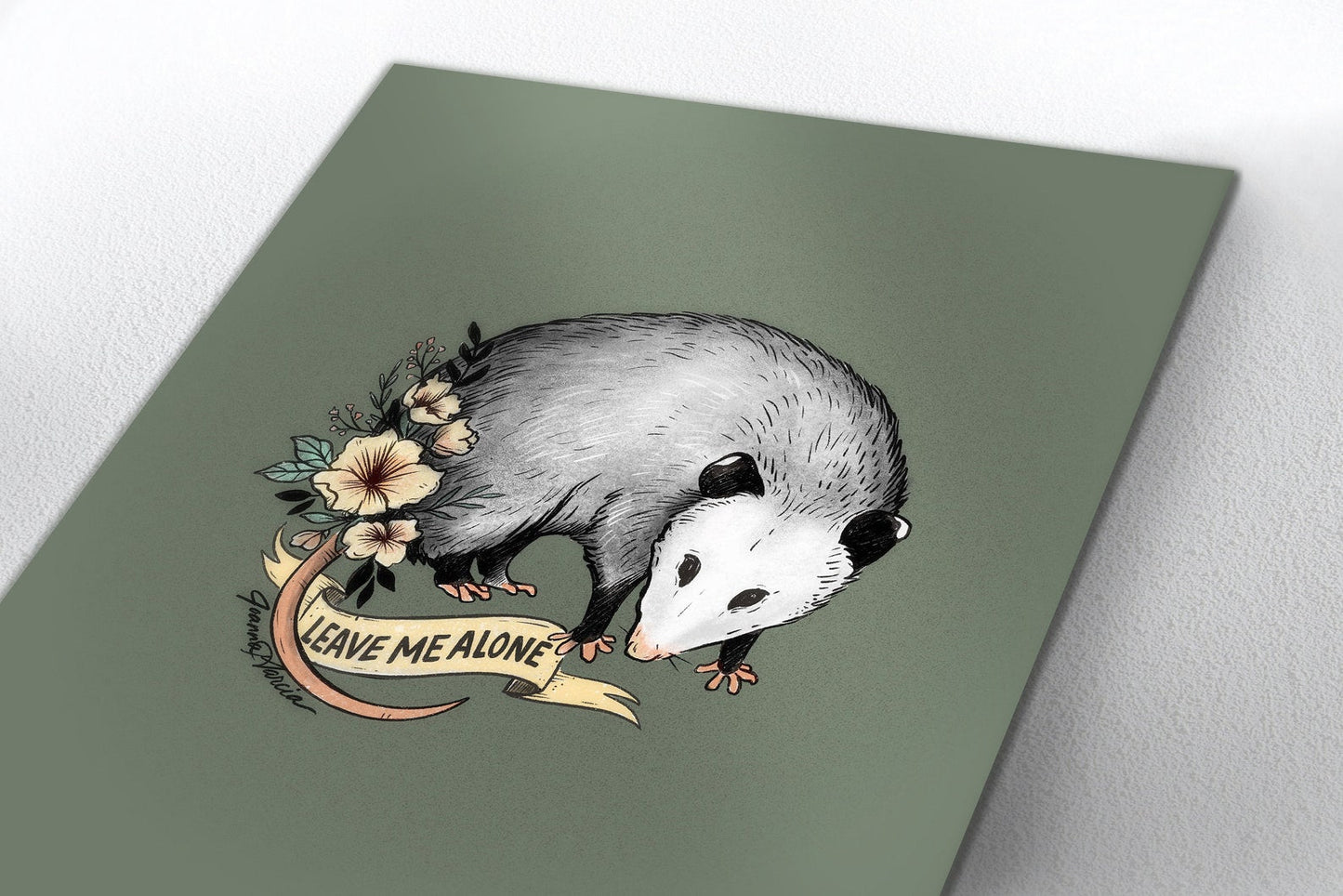 "Leave Me Alone" Floral Opossum Art Print - Joanna Garcia Art