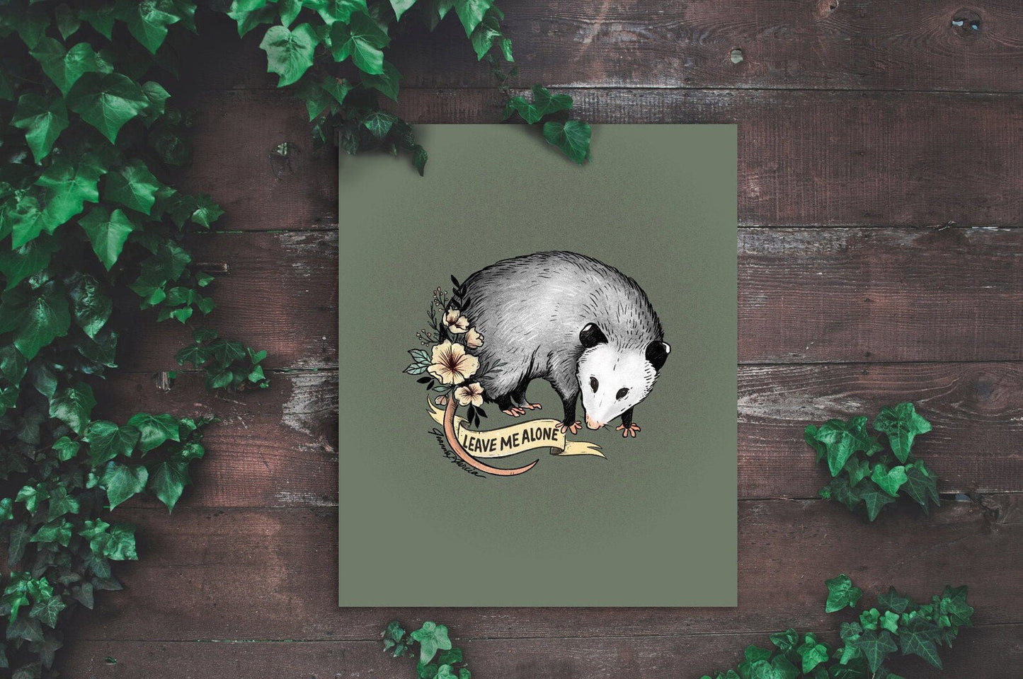 "Leave Me Alone" Floral Opossum Art Print - Joanna Garcia Art
