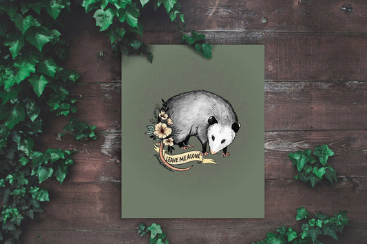 "Leave Me Alone" Floral Opossum Art Print - Joanna Garcia Art