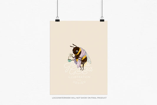 "Mornings" Bumblebee with Tea Print - Joanna Garcia Art