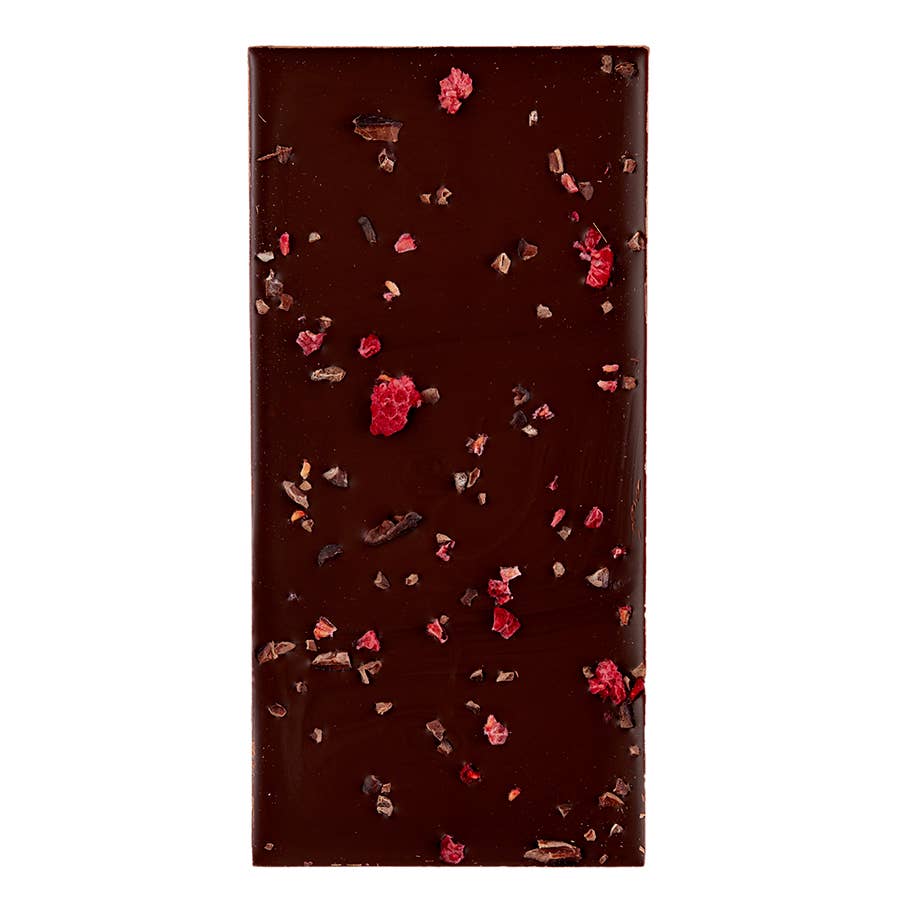 Applewood Smoked Nibs + Raspberry Bar - 60% Dark Chocolate