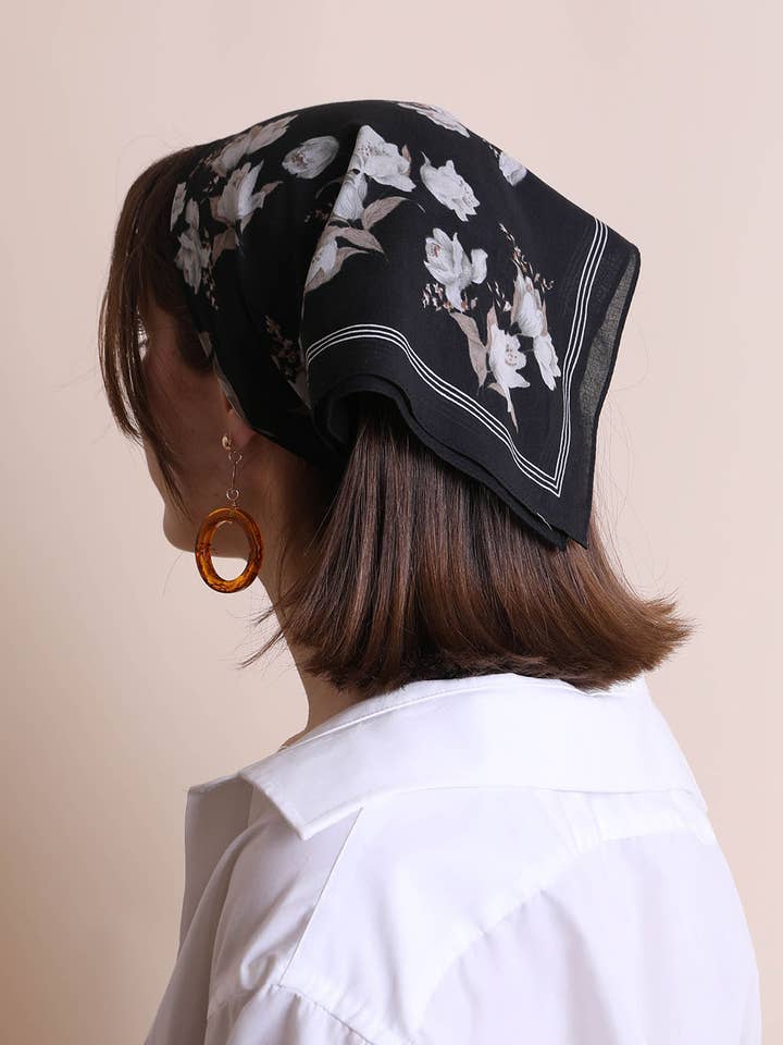 Tulip Flower Bandana - Black