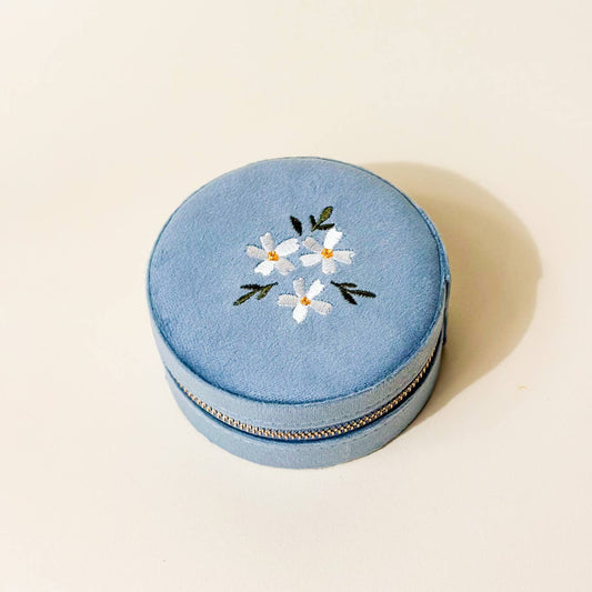 Floral Velvet Jewelry Case - Denim