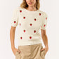 Strawberry Embroidery Puff Sleeve Knit Top