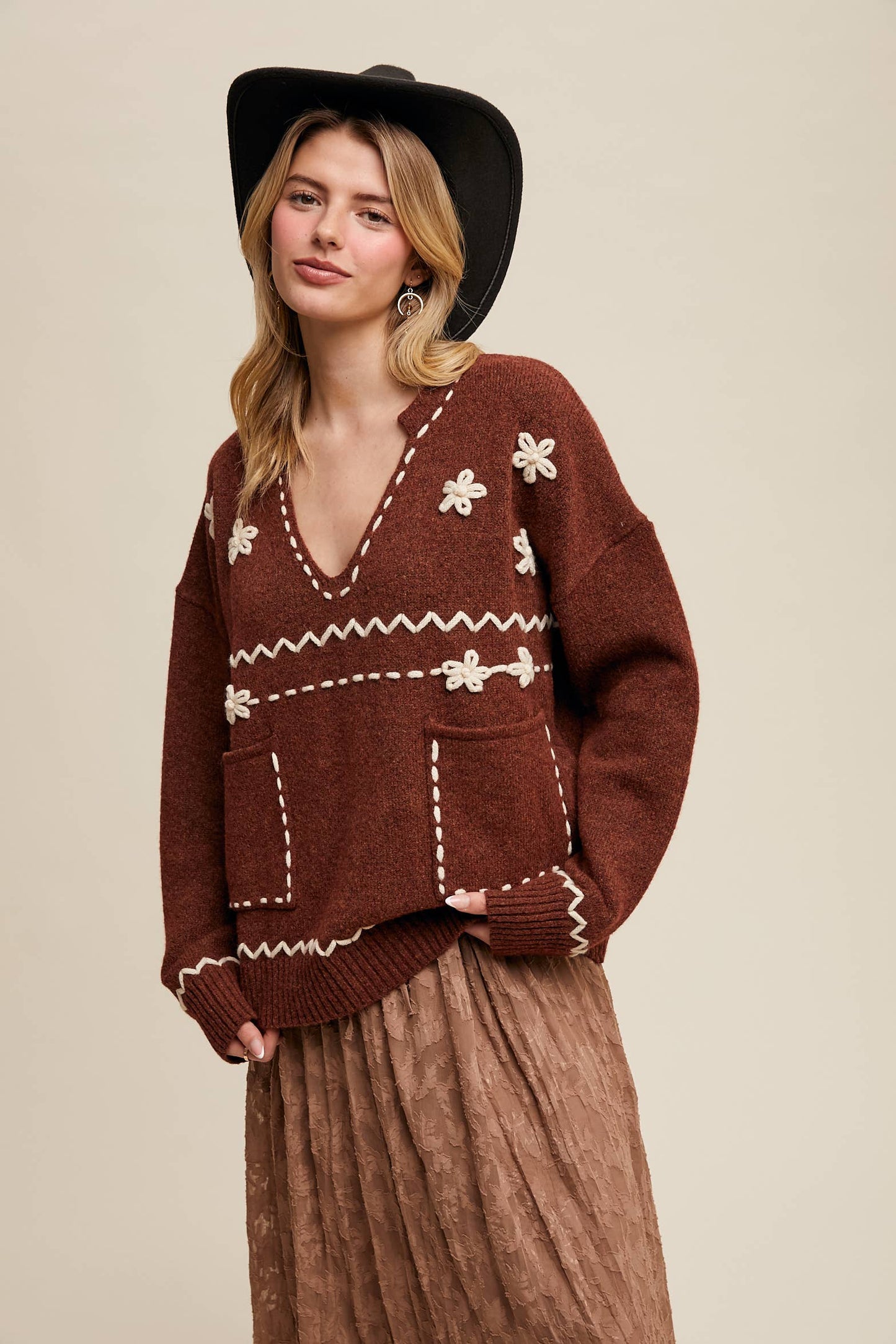 Coastal Cowboy Embroidered Knit Sweater