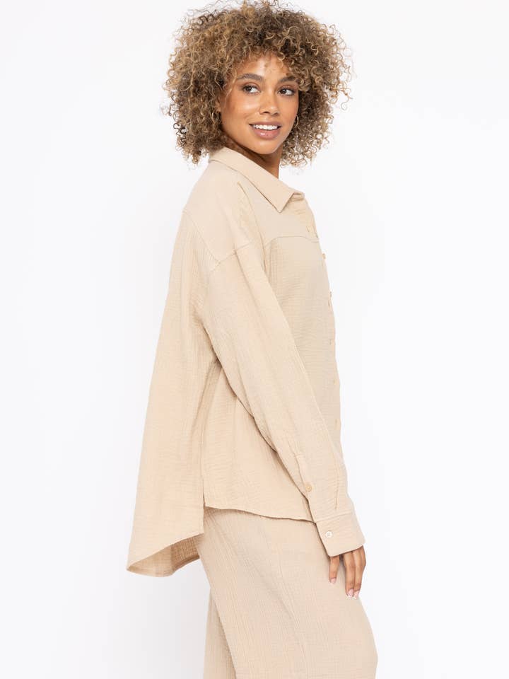 Gauzy Long-Sleeved Button-Down - Sand