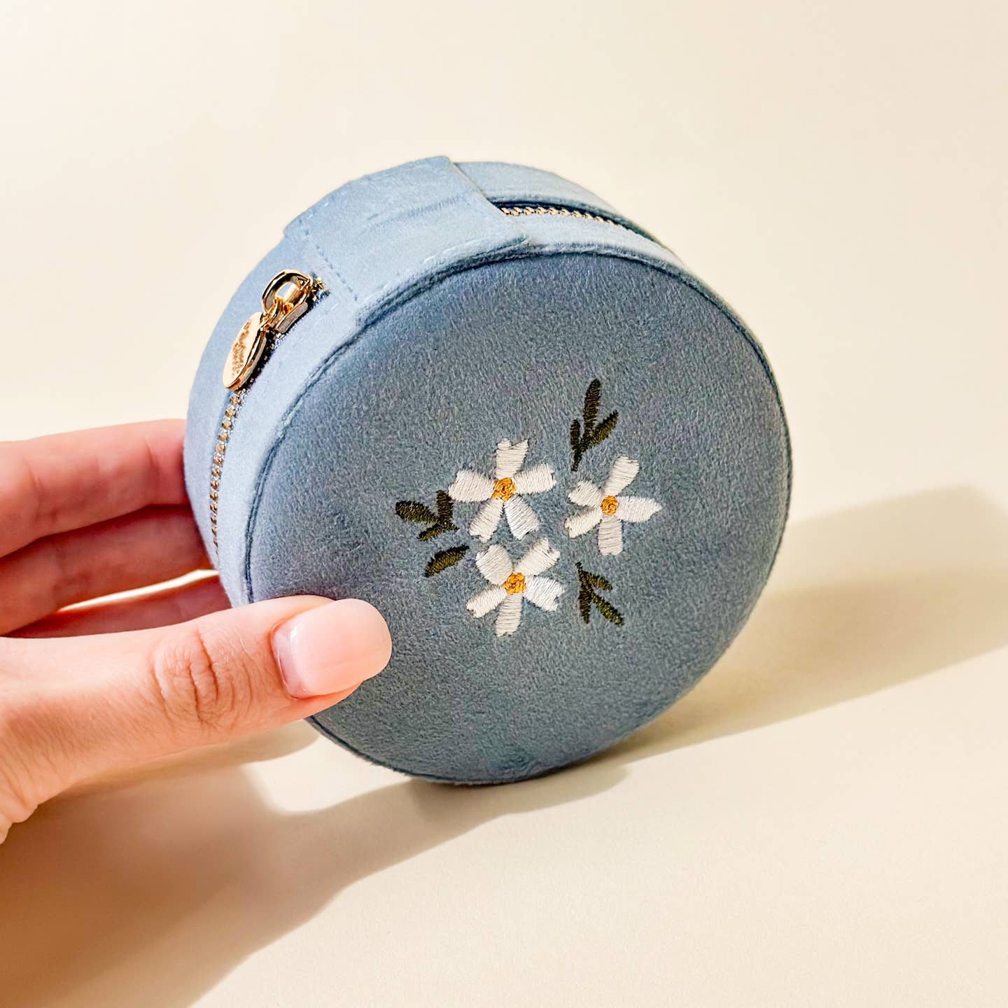 Floral Velvet Jewelry Case - Denim