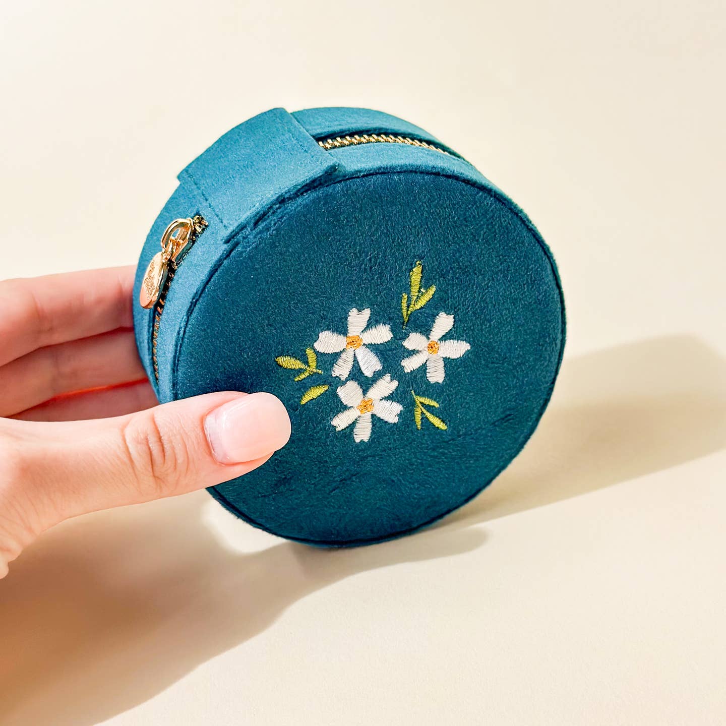 Floral Velvet Jewelry Case - Teal