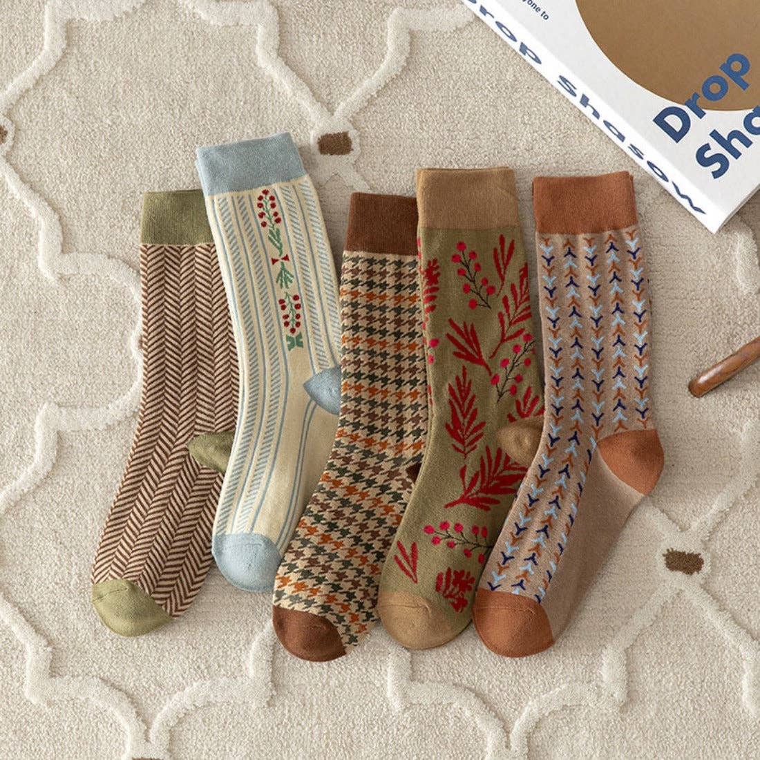 Dashing Herringbone Sage + Brown Socks