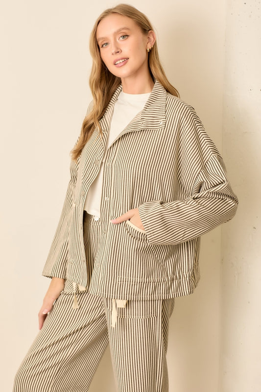 Pinstripe Canvas Chore Coat - Mocha