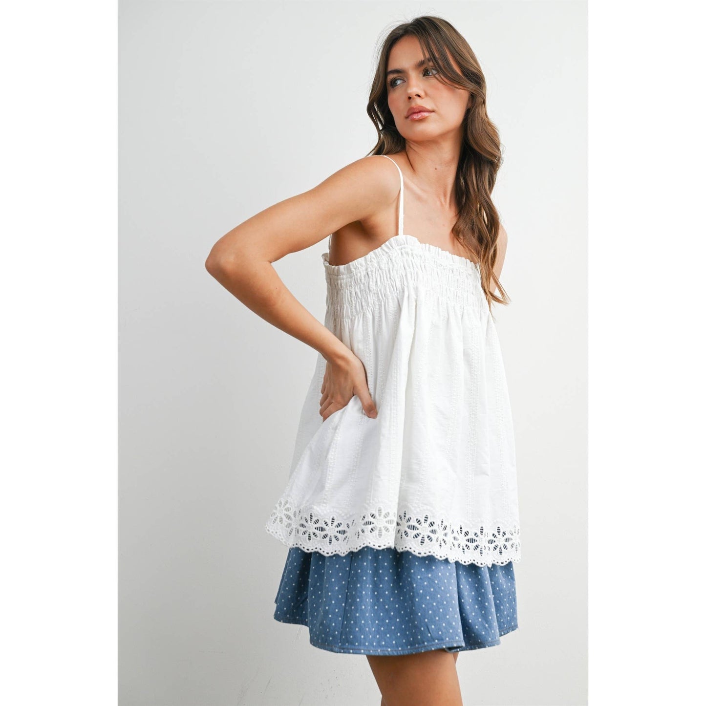Carmelita Eyelet Trim Cami Top