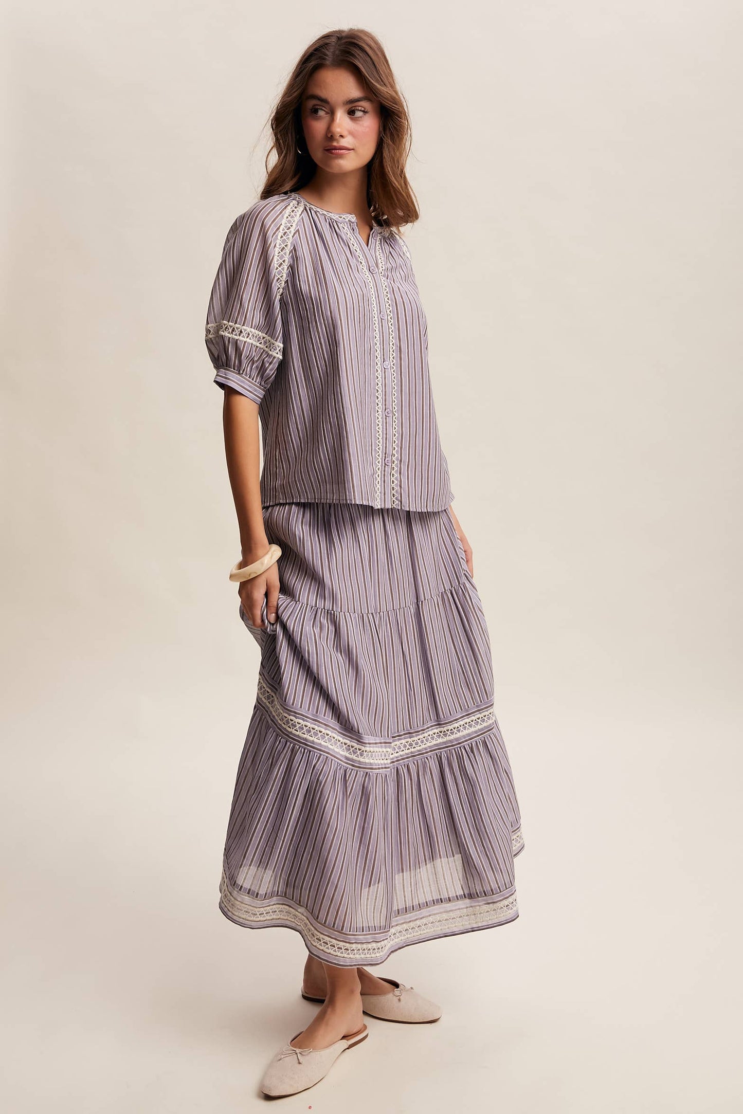 Townhomes Striped Smocked Maxi Skirt