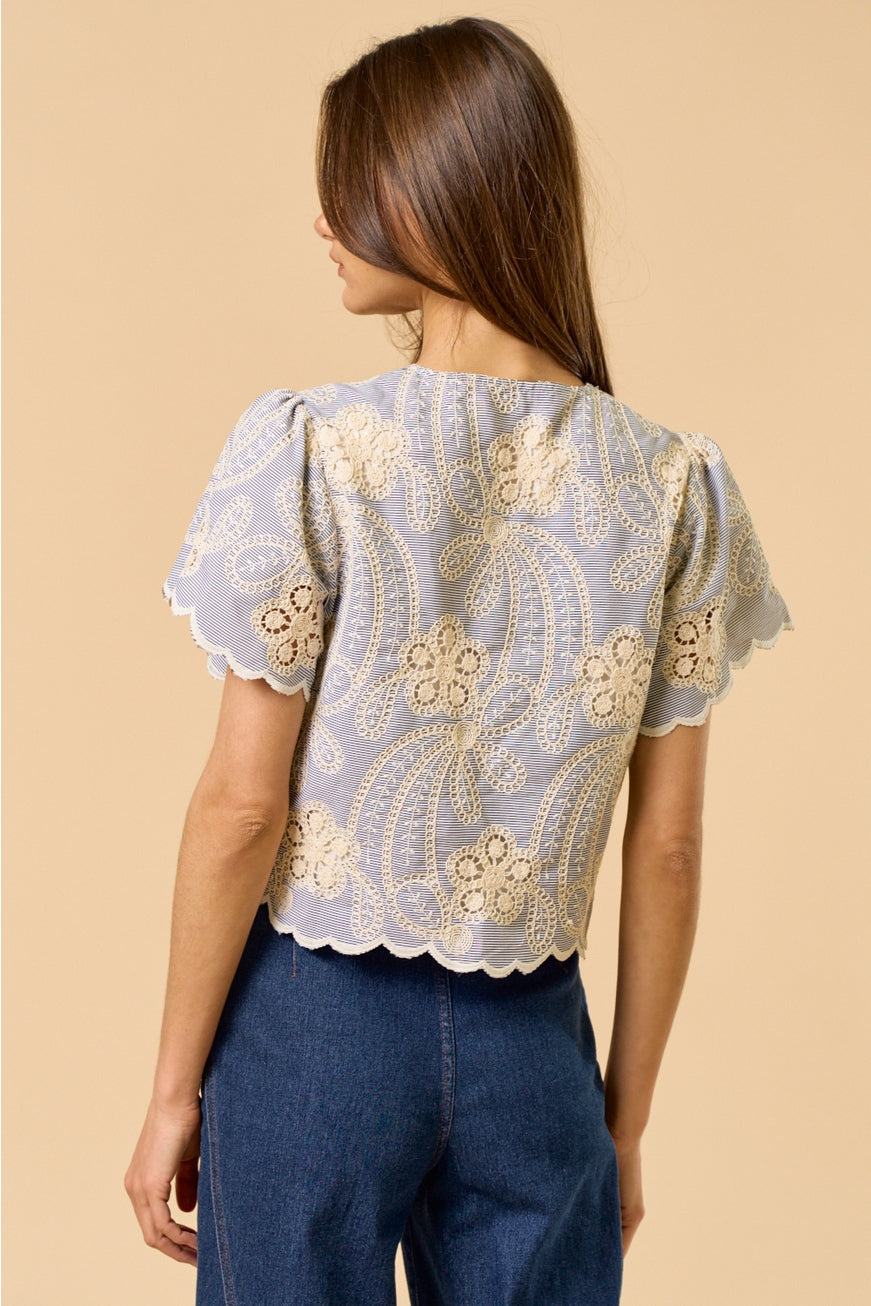 Scalloped Lace Tie-Front Top