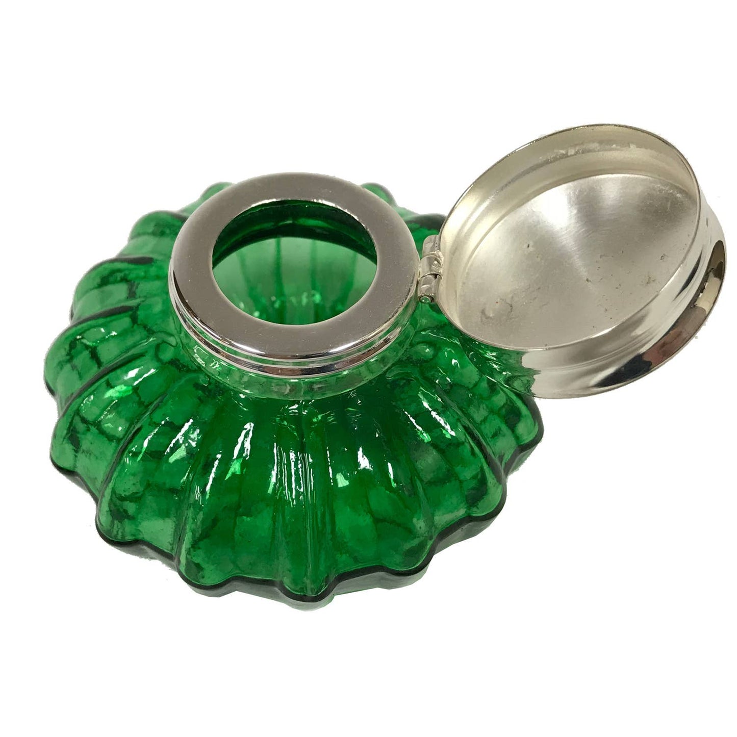 Green Swirl Glass Inkwell