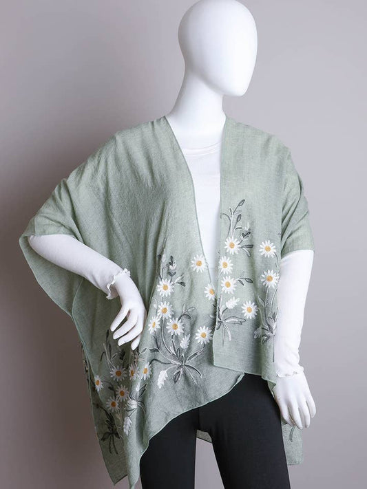 Sage Daisy Embroidered Kimono