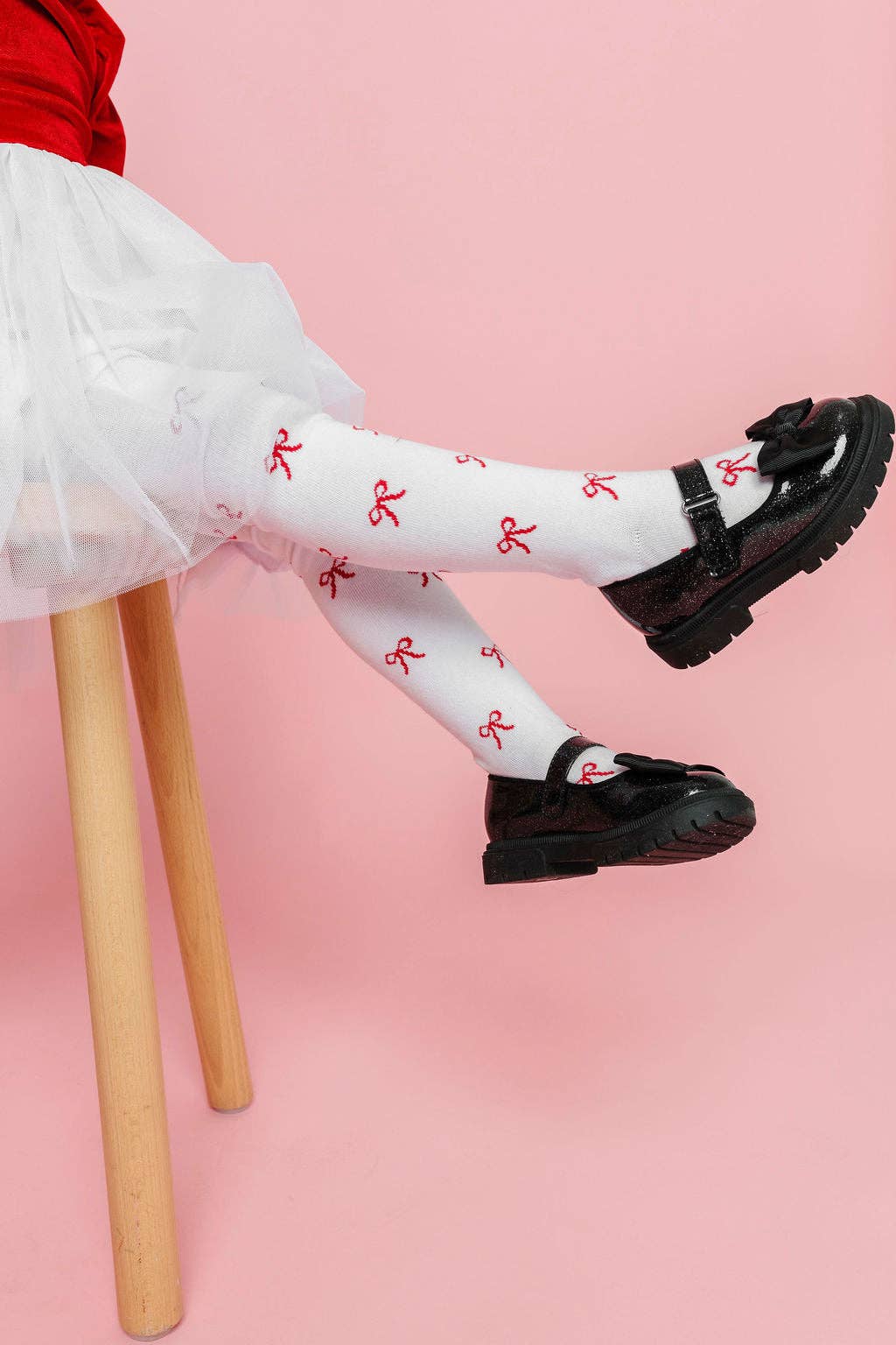 Red Ribbon Knit Tights