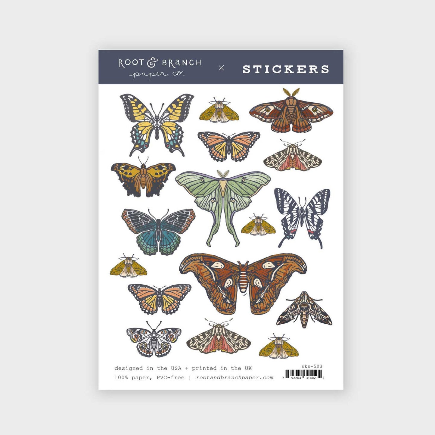 Butterflies & Moths Sticker Sheet- Root & Branch Paper Co.