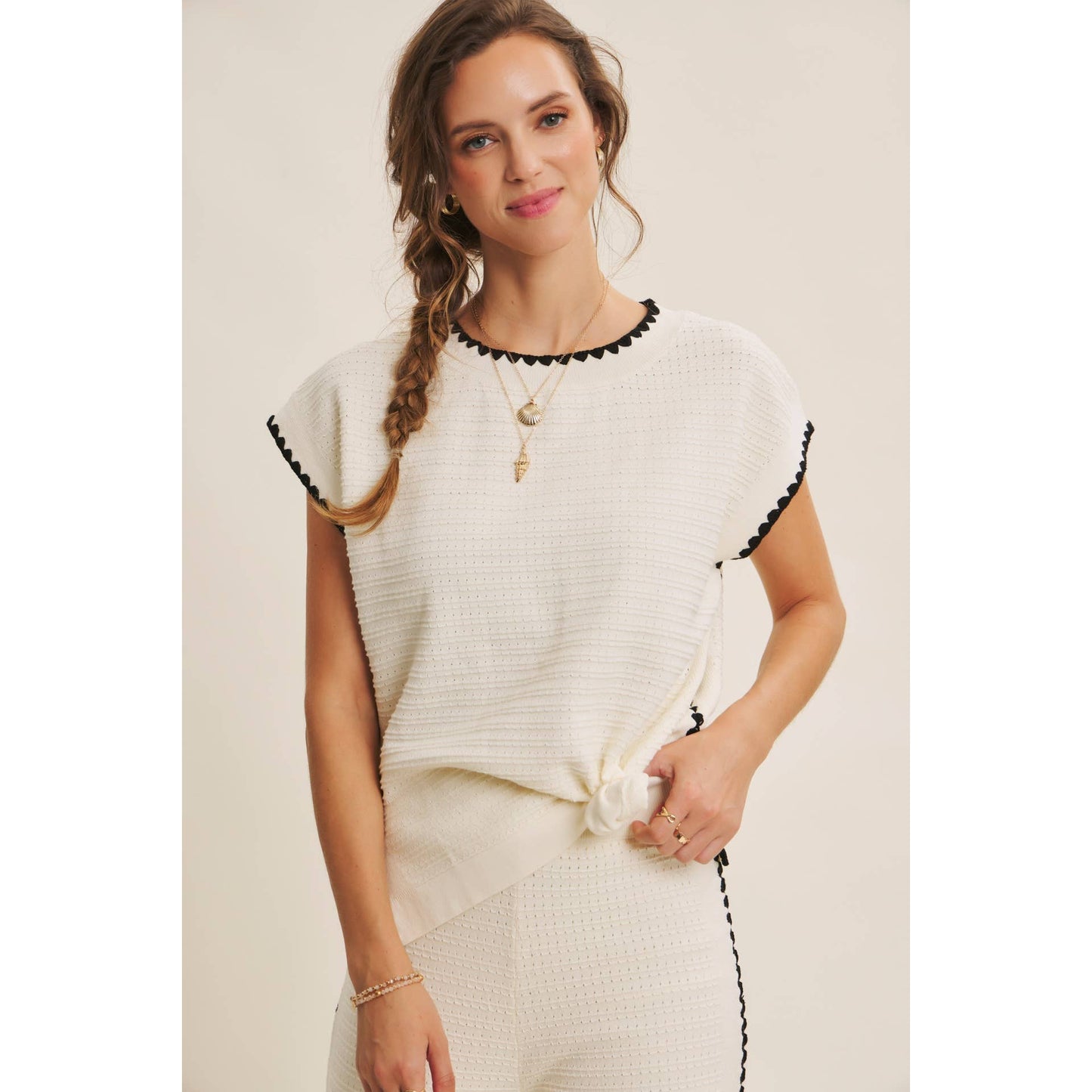 White Mocha Contrast Top