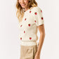 Strawberry Embroidery Puff Sleeve Knit Top