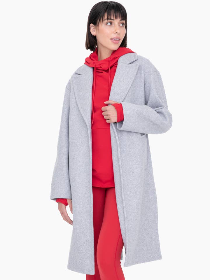 Tailored Knit Long Coat - Heather Grey