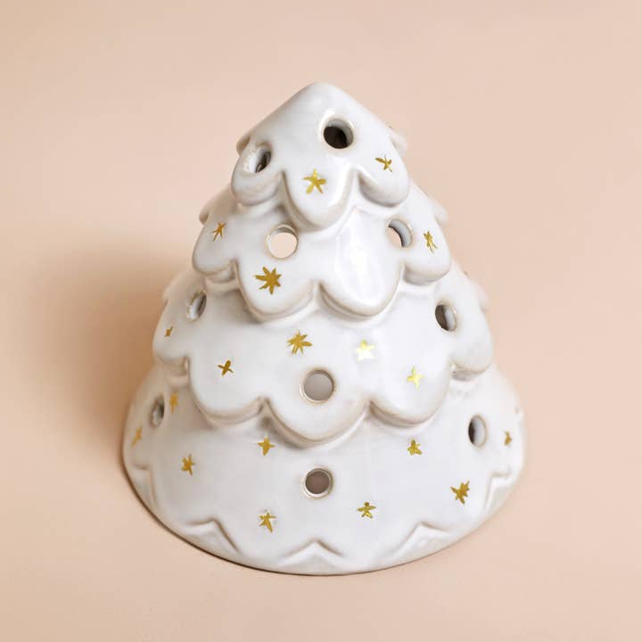 White Ceramic + Gold Star Christmas Tree Holder