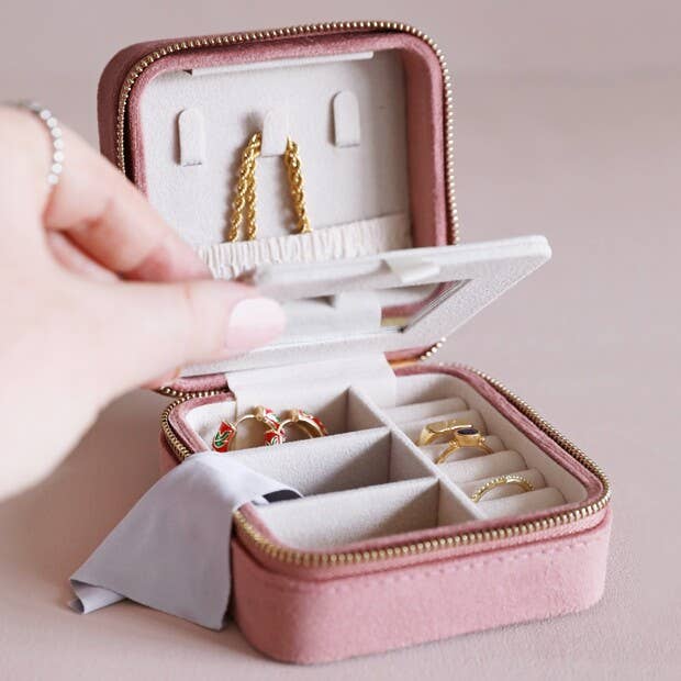 Rosey Pink Velvet Jewelry Case