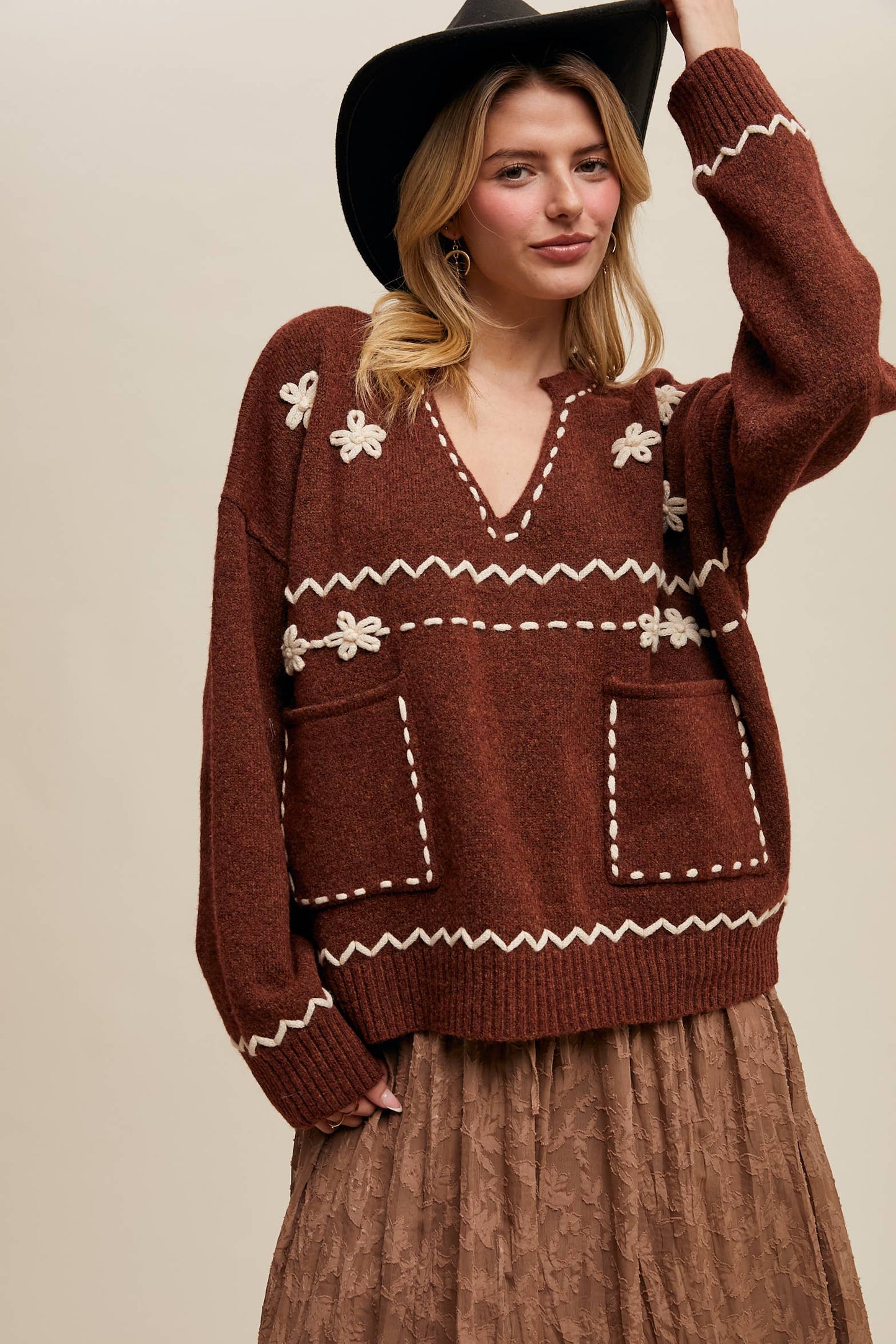 Coastal Cowboy Embroidered Knit Sweater