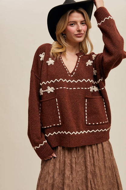 Coastal Cowboy Embroidered Knit Sweater