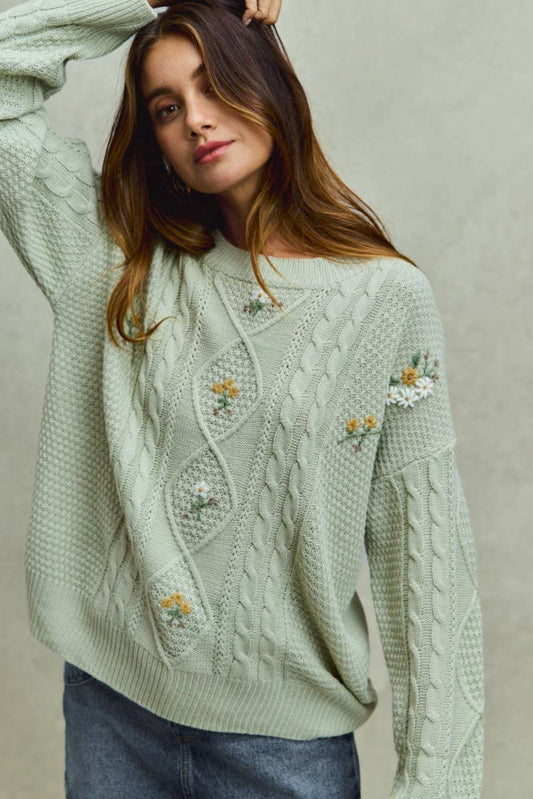 Floral Nostalgia Cable Knitted Sweater